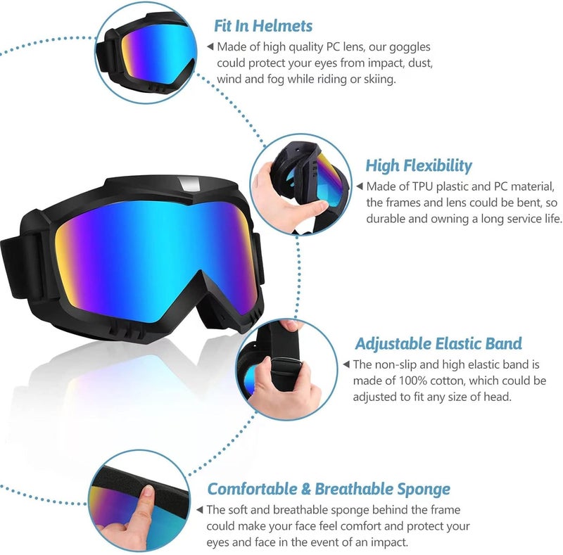 Lievermo Dirt Bike Goggles 2 Pack - Motorcycle, ATV, Riding, Ski, Windproof Racing Glasses - Image 3